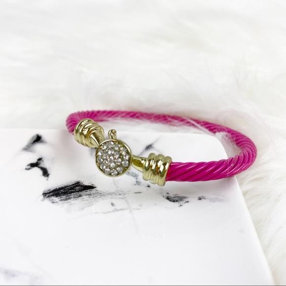 Pink Rhinestone Cable Cuff Bracelet - Picture 2 of 3